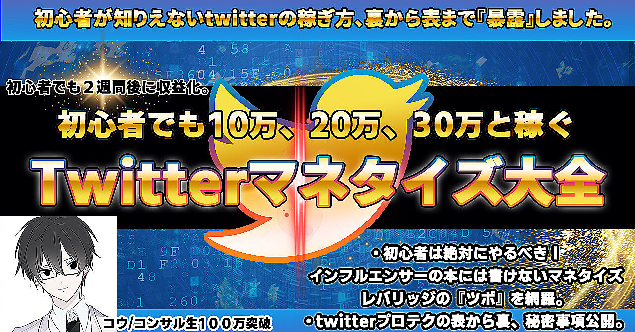 初心者でも10万20万30万と稼げる、twitter伸ばすための本質から裏まで暴露!twitterマネタイズ大全