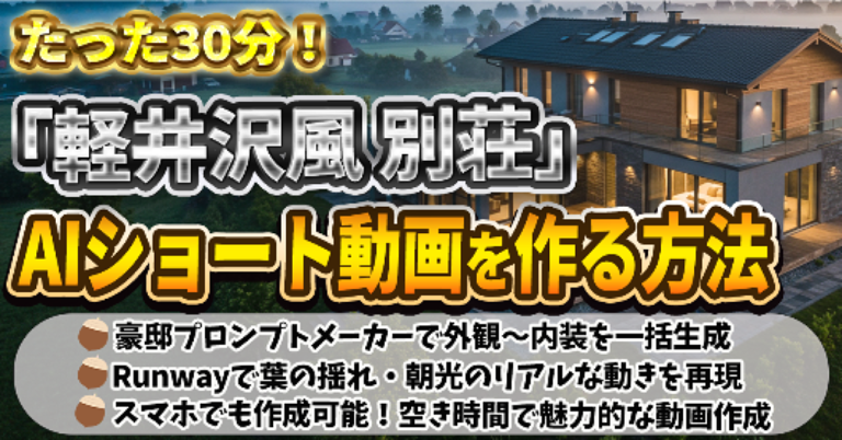 【たった30分！】「軽井沢風別荘」aiショート動画を作る方法